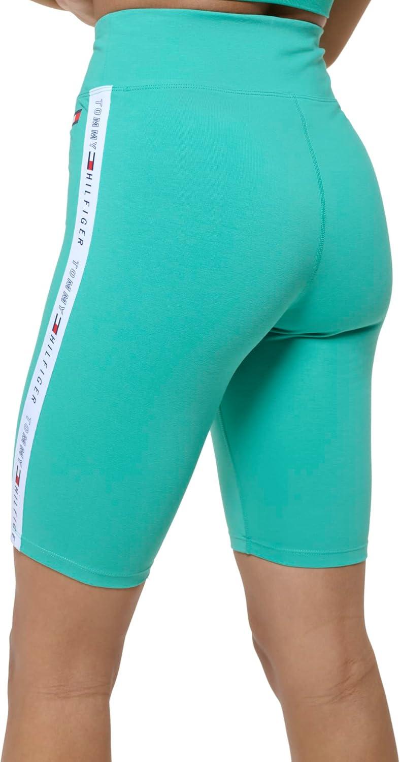 imageTommy Hilfiger Womens High Waisted Logo Tape Biker ShortsSea Green