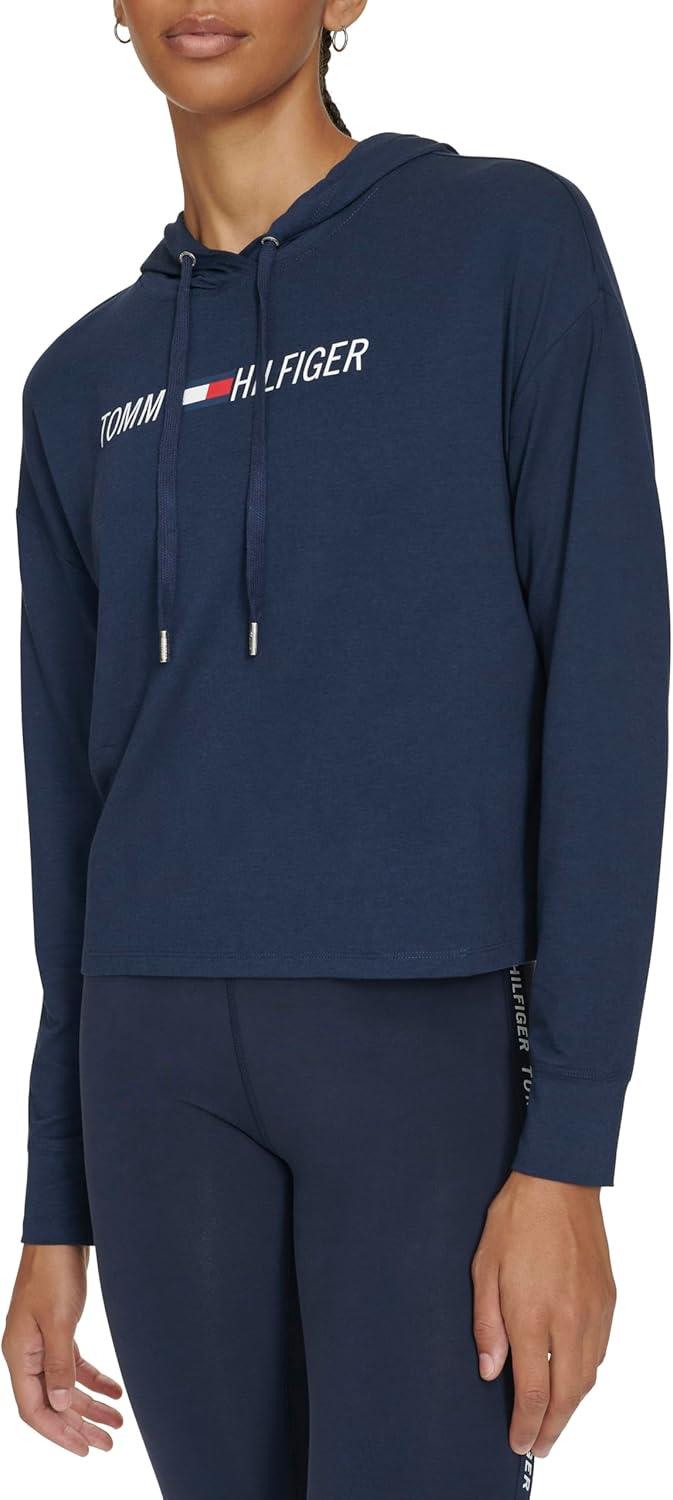 imageTommy Hilfiger Womens Lightweight Logo Hoodie SweatshirtNavy Blue