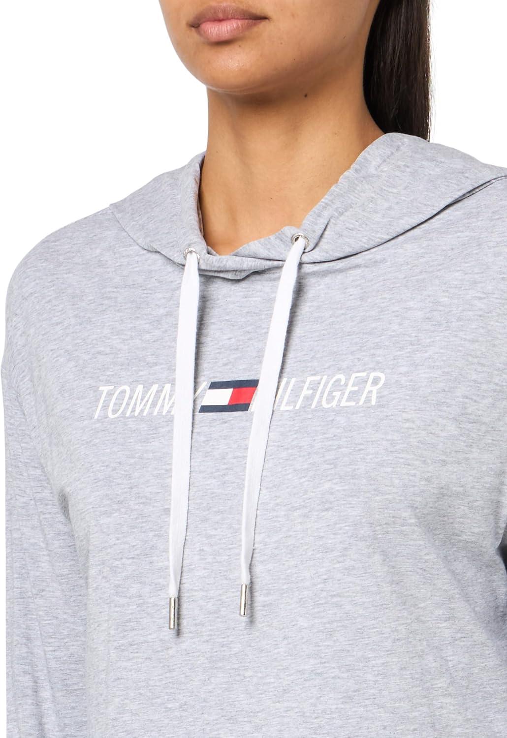 imageTommy Hilfiger Womens Lightweight Logo Hoodie SweatshirtPearl Heather Grey