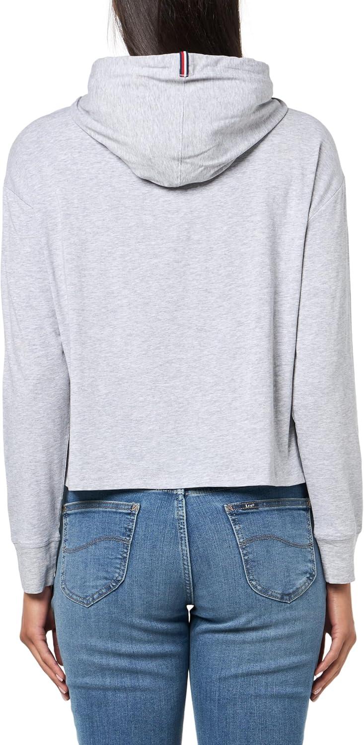 imageTommy Hilfiger Womens Lightweight Logo Hoodie SweatshirtPearl Heather Grey