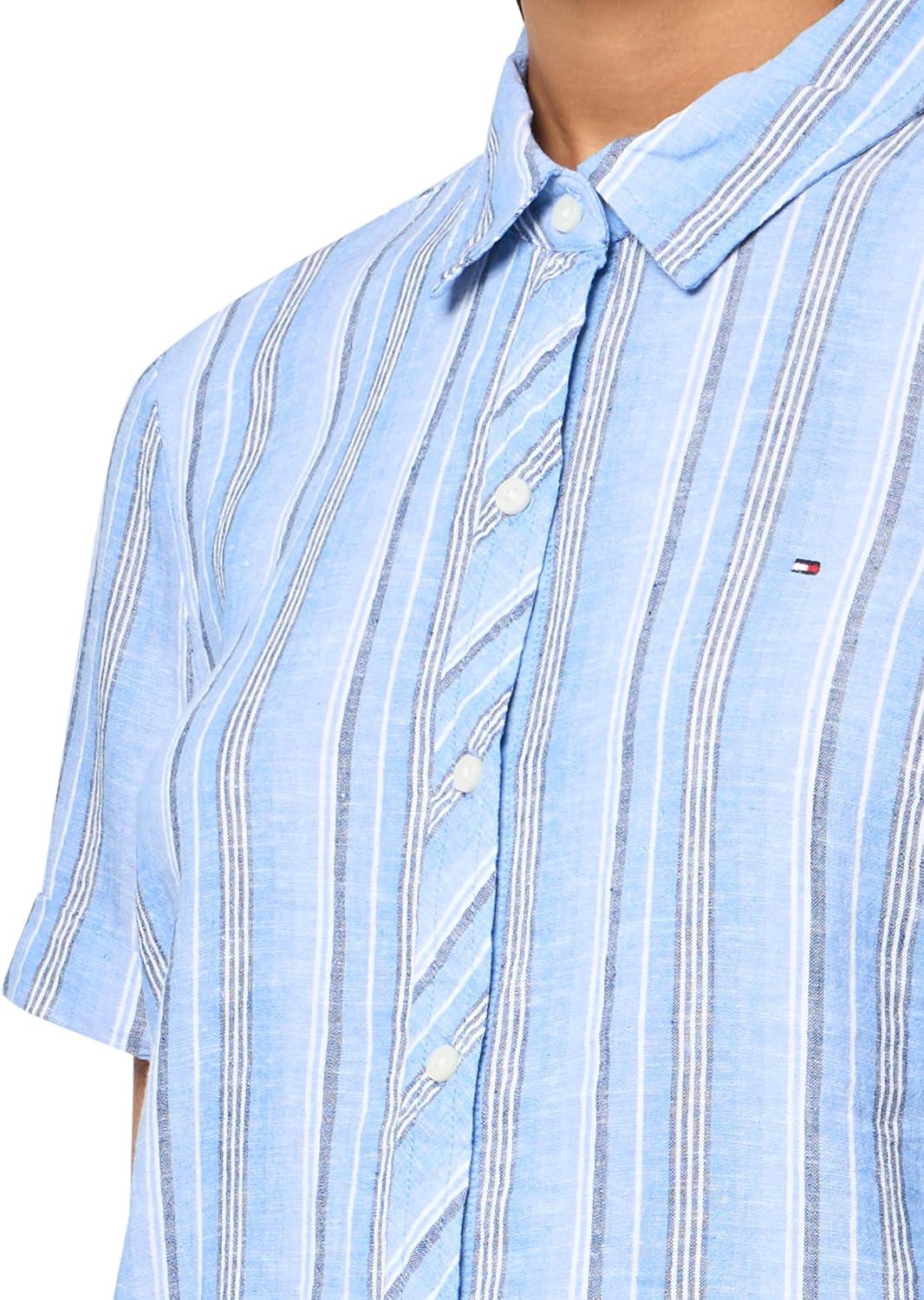 imageTommy Hilfiger Womens Linen Pocket Logo Camp ShirtBlue Multi