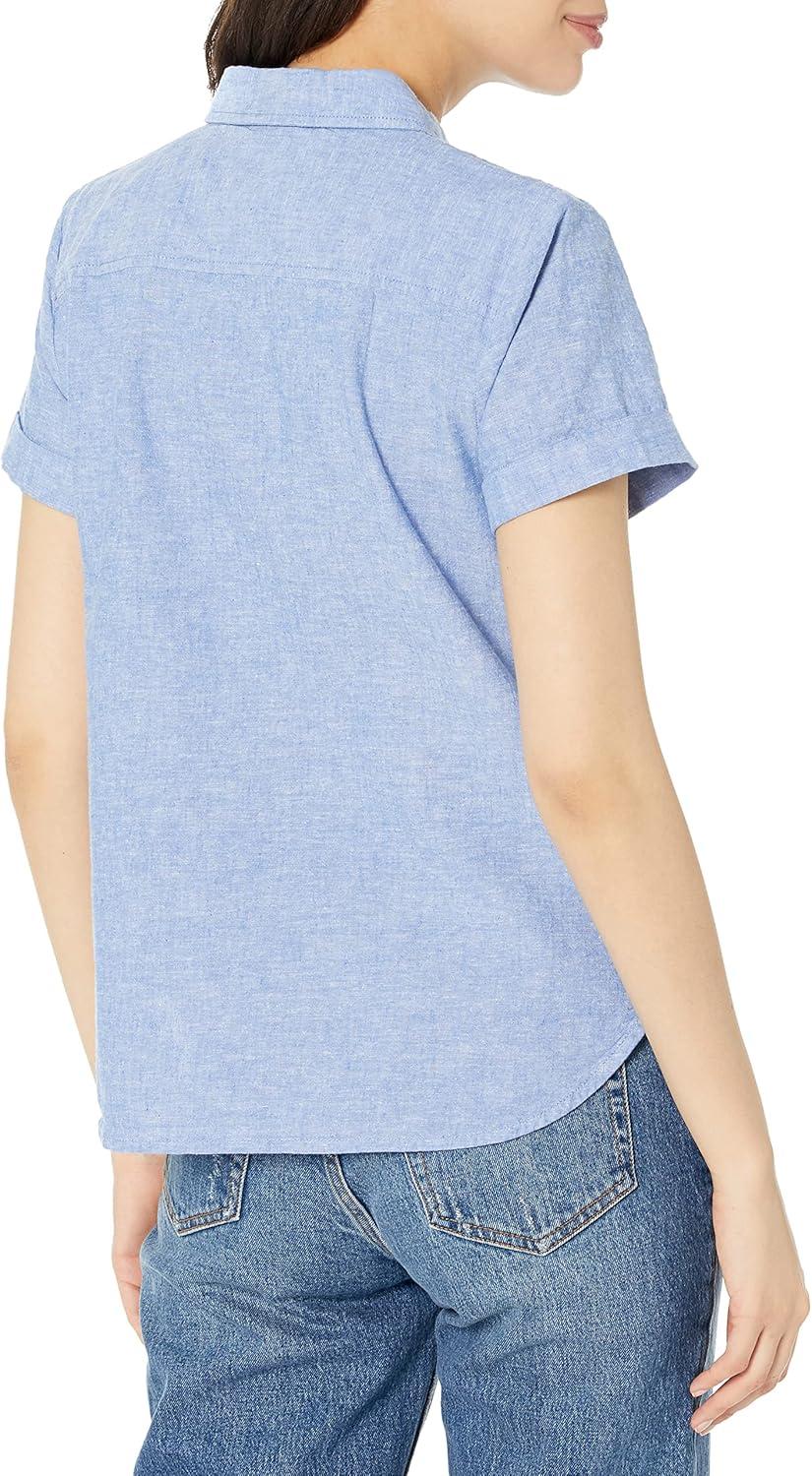 imageTommy Hilfiger Womens Linen Pocket Logo Camp ShirtChambray Blue Dye