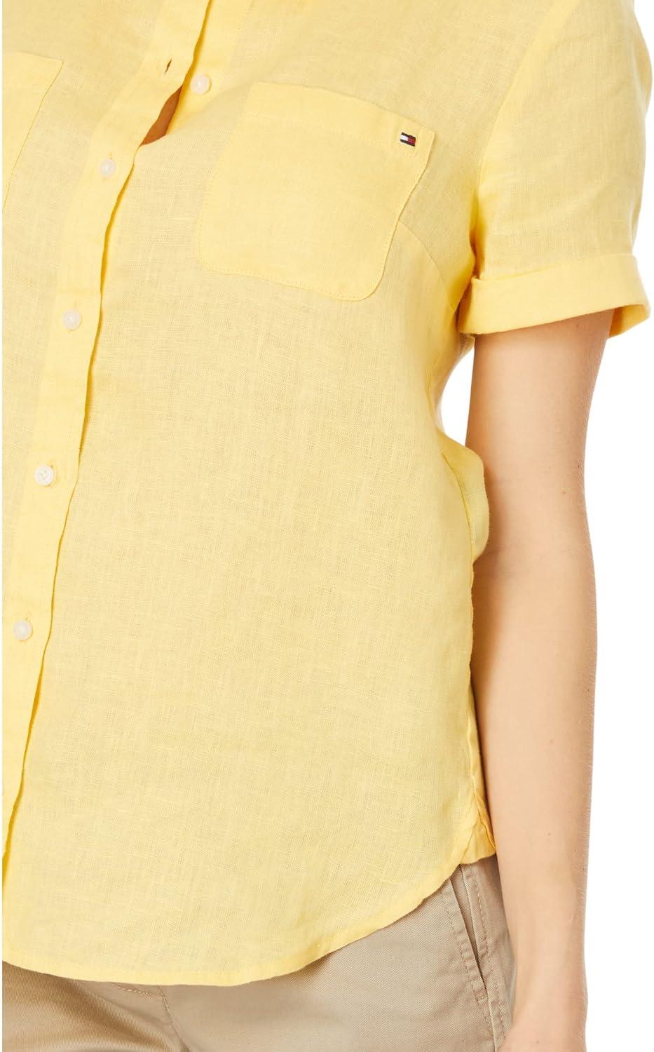imageTommy Hilfiger Womens Linen Pocket Logo Camp ShirtSnapdragon