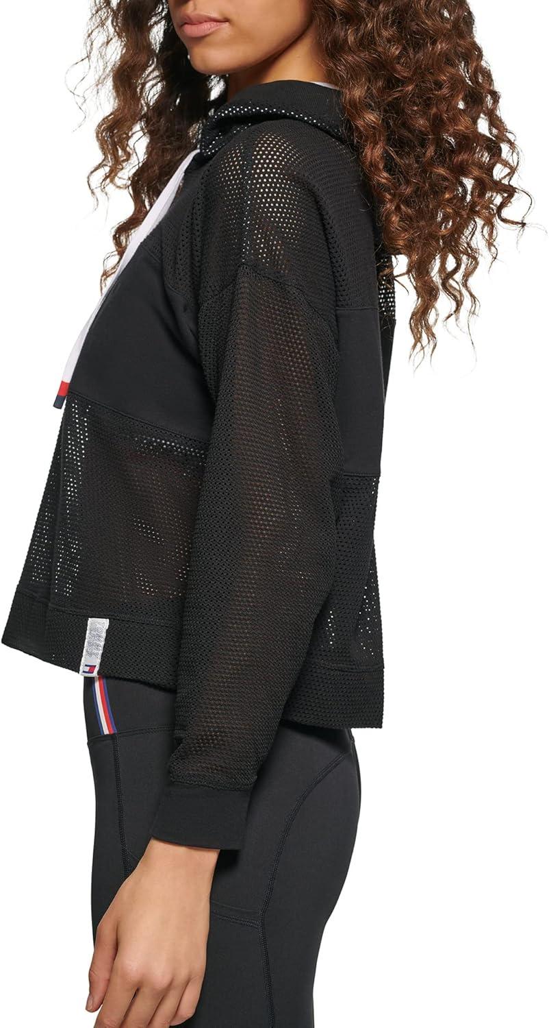 imageTommy Hilfiger Womens Logo Mesh Hoodie SweatshirtBlack