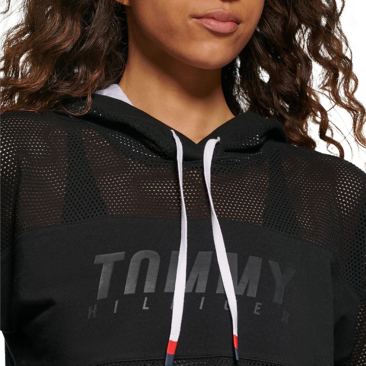 imageTommy Hilfiger Womens Logo Mesh Hoodie SweatshirtBlack