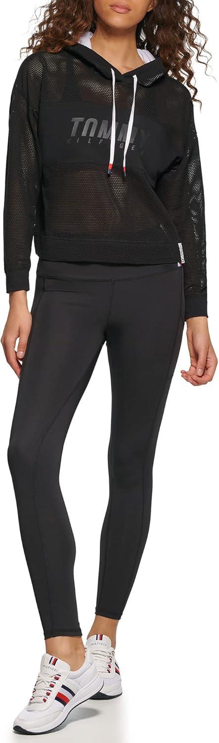 imageTommy Hilfiger Womens Logo Mesh Hoodie SweatshirtBlack