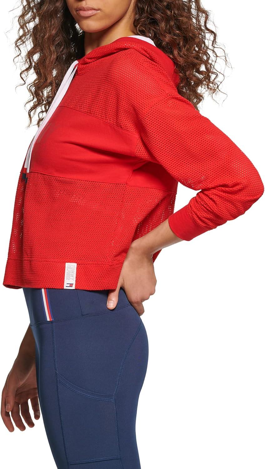 imageTommy Hilfiger Womens Logo Mesh Hoodie SweatshirtRich Red