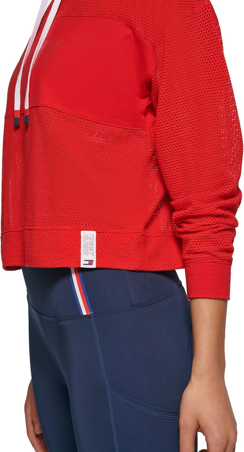 imageTommy Hilfiger Womens Logo Mesh Hoodie SweatshirtRich Red