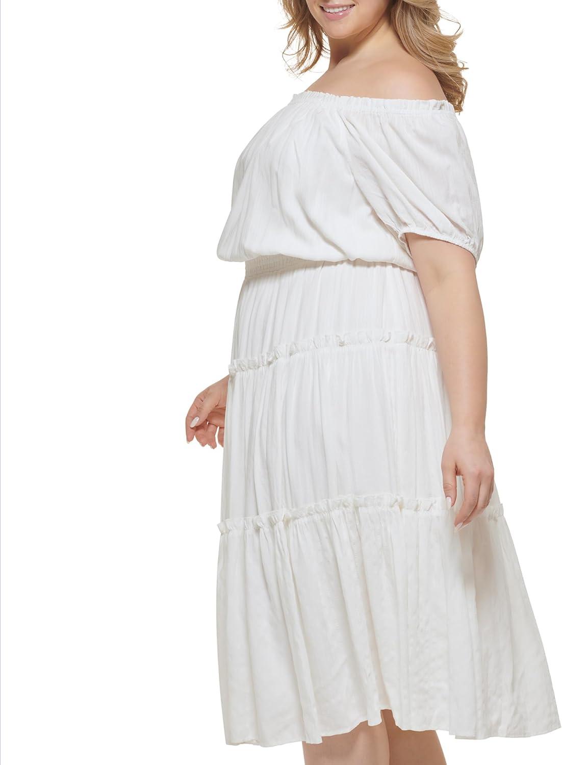 imageTommy Hilfiger Womens Off The Shoulder Chiffon Midi DressIvory