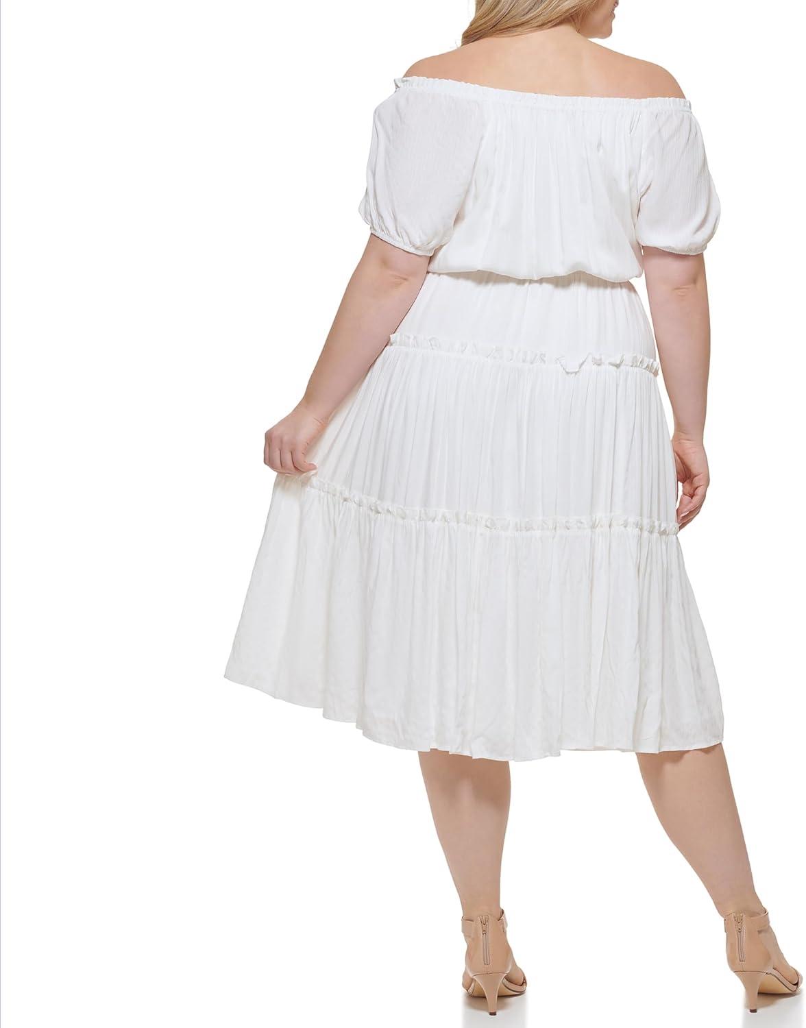imageTommy Hilfiger Womens Off The Shoulder Chiffon Midi DressIvory