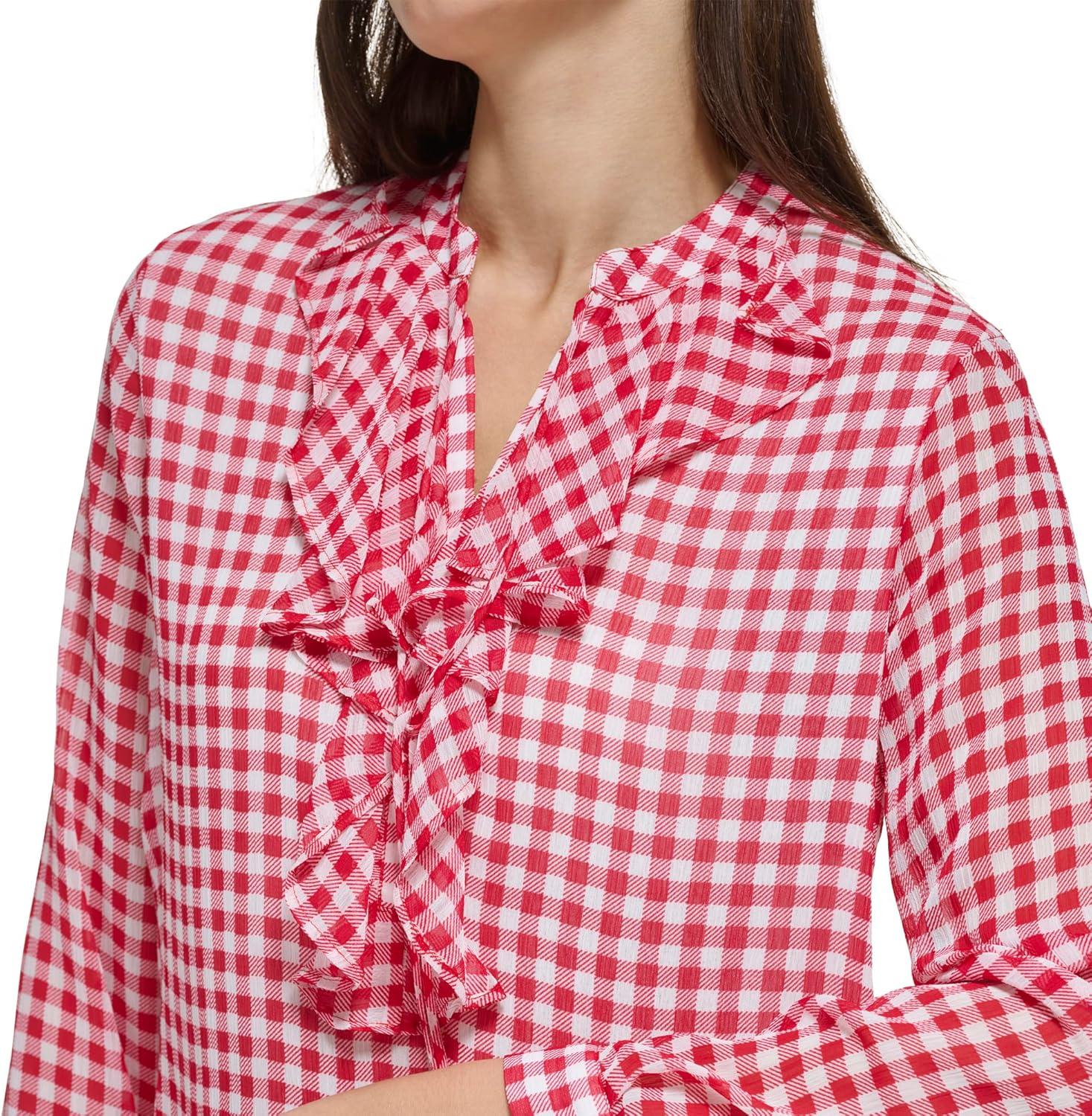 imageTommy Hilfiger Womens Printed Long Sleeve Floral TopScarletIvory