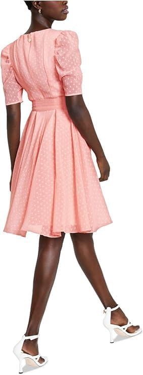 imageTommy Hilfiger Womens Puff Sleeve VNeck Tie Waist Chiffon Mini DressBallrina Pink