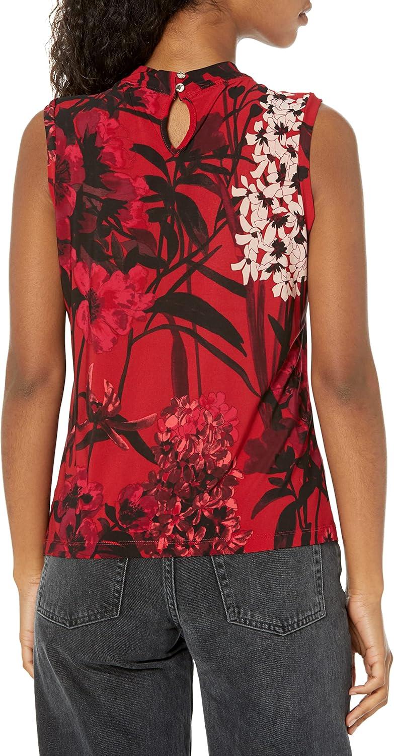 imageTommy Hilfiger Womens Sleeveless Knot Blouse Business Casual Womens Tops with Knotted NecklineChili Multi