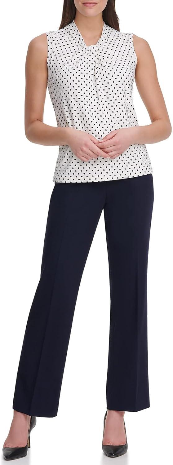 imageTommy Hilfiger Womens Sleeveless Knot Blouse Business Casual Womens Tops with Knotted NecklineIvoryMidnight