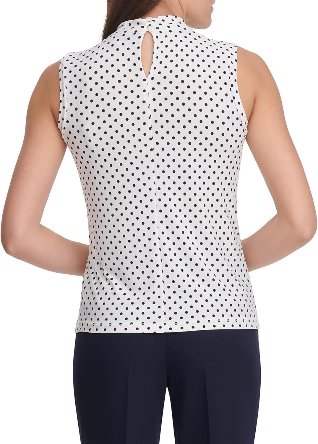 imageTommy Hilfiger Womens Sleeveless Knot Blouse Business Casual Womens Tops with Knotted NecklineIvoryMidnight