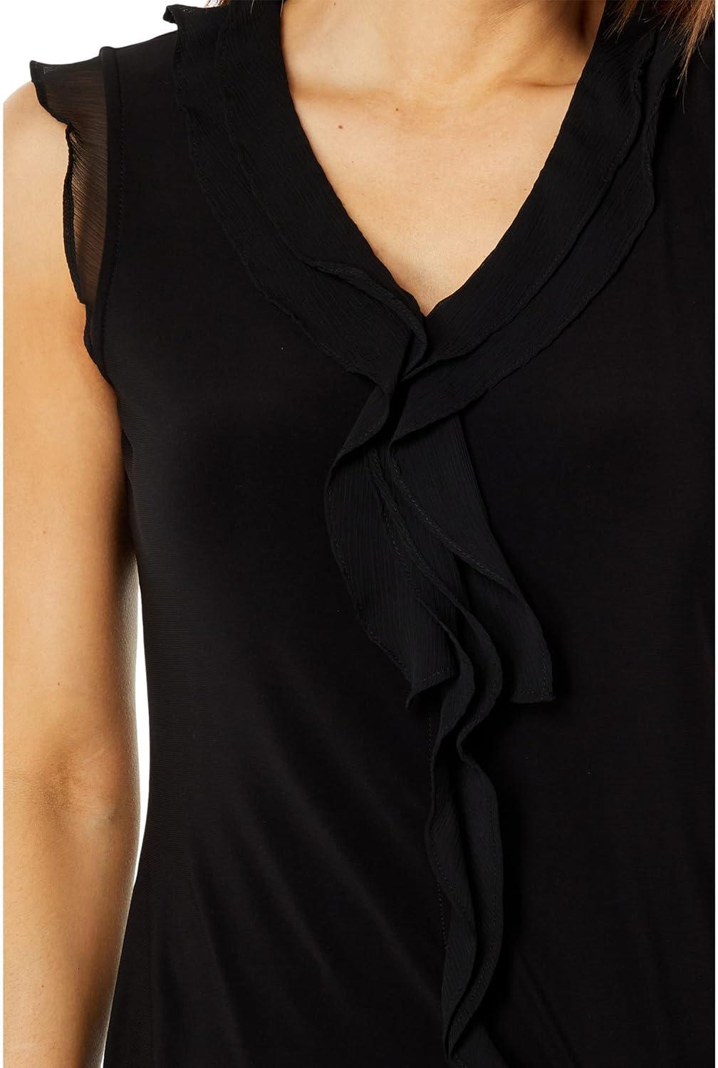 imageTommy Hilfiger Womens Sleeveless Mix Media Ruffle Front BlouseBlack