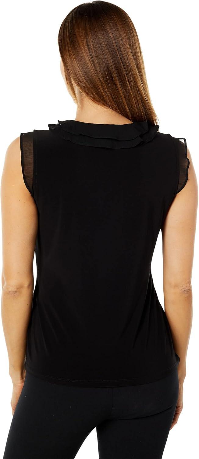 imageTommy Hilfiger Womens Sleeveless Mix Media Ruffle Front BlouseBlack