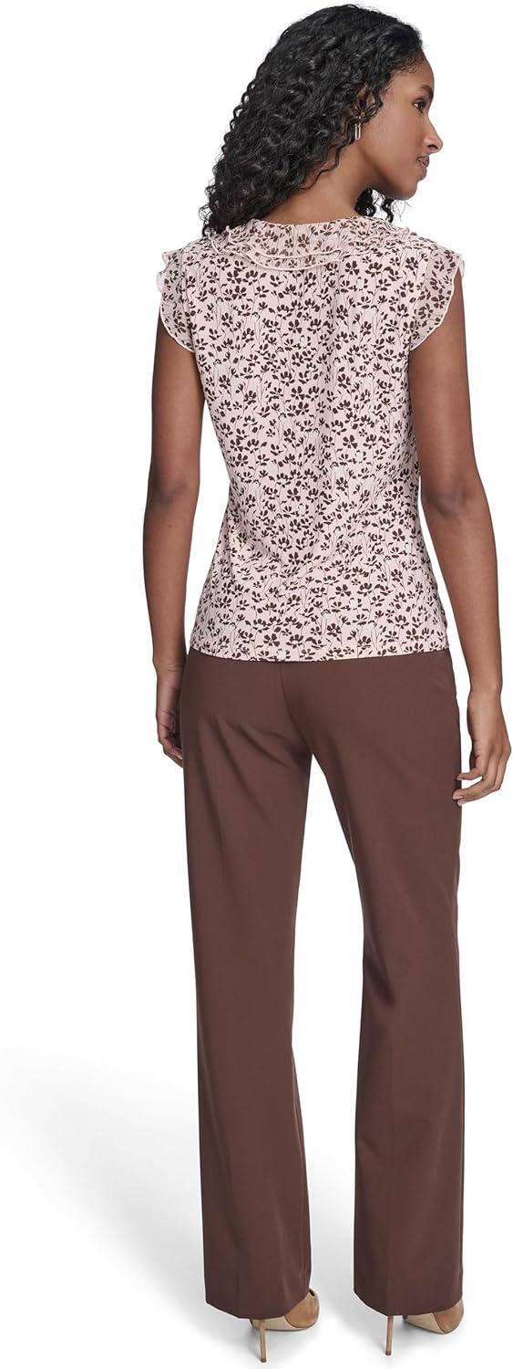 imageTommy Hilfiger Womens Sleeveless Mix Media Ruffle Front BlouseEvening Sand Multi
