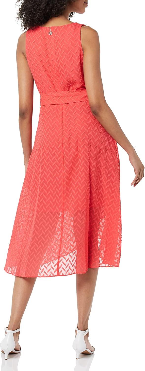 imageTommy Hilfiger Womens Sleeveless Surplice Tie Waist DressGeranium