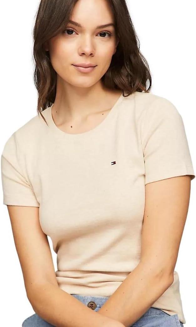imageTommy Hilfiger Womens Striped Logo Graphic TShirtBeige Heather