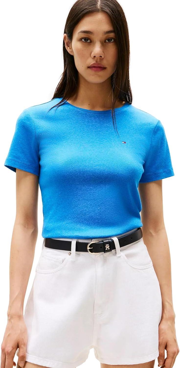 imageTommy Hilfiger Womens Striped Logo Graphic TShirtBlue Heather
