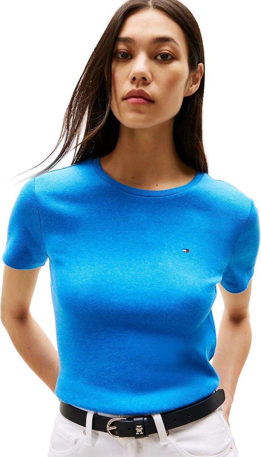 imageTommy Hilfiger Womens Striped Logo Graphic TShirtBlue Heather