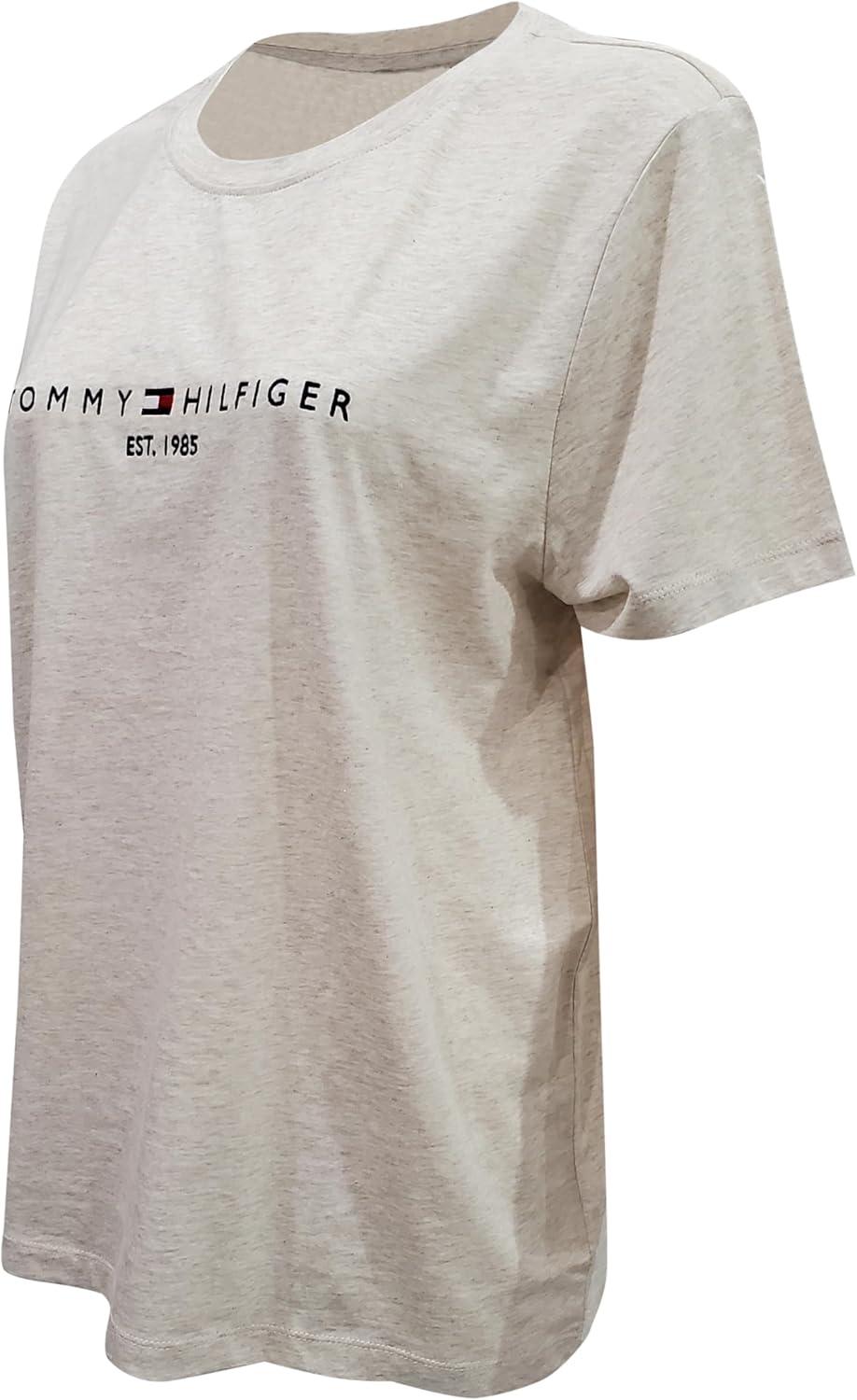 imageTommy Hilfiger Womens Striped Logo Graphic TShirtCream Heather Est 1985