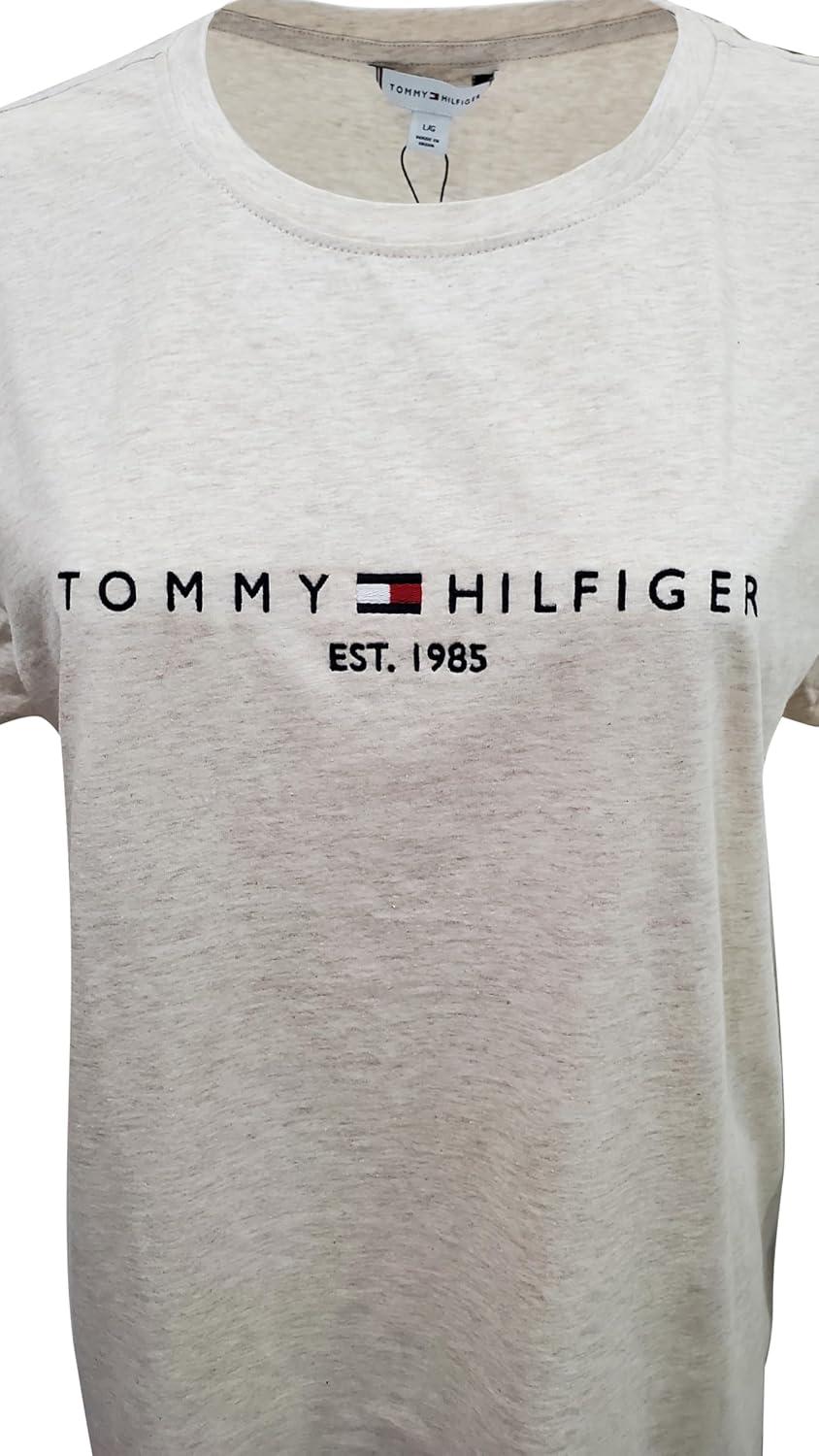 imageTommy Hilfiger Womens Striped Logo Graphic TShirtCream Heather Est 1985