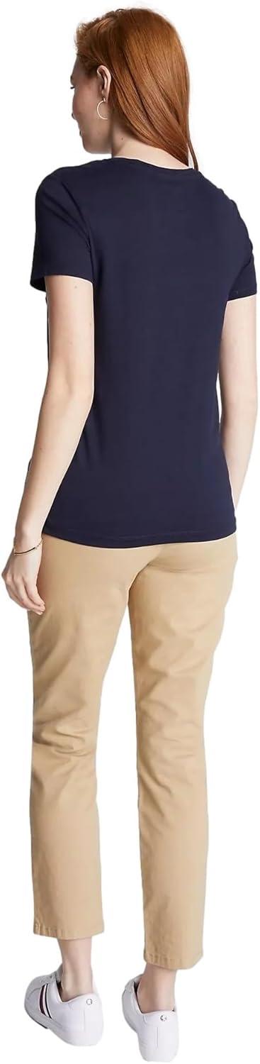 imageTommy Hilfiger Womens Striped Logo Graphic TShirtEmbroideredflag Desert Sky Navy