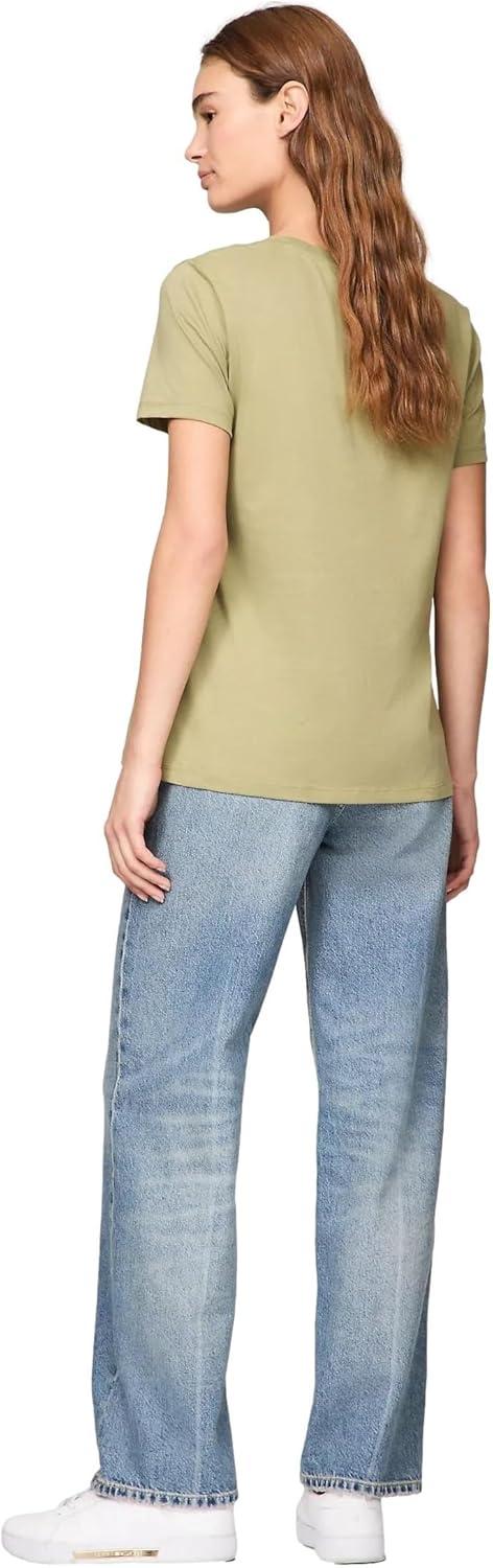 imageTommy Hilfiger Womens Striped Logo Graphic TShirtEmbroideredflag Faded Olive