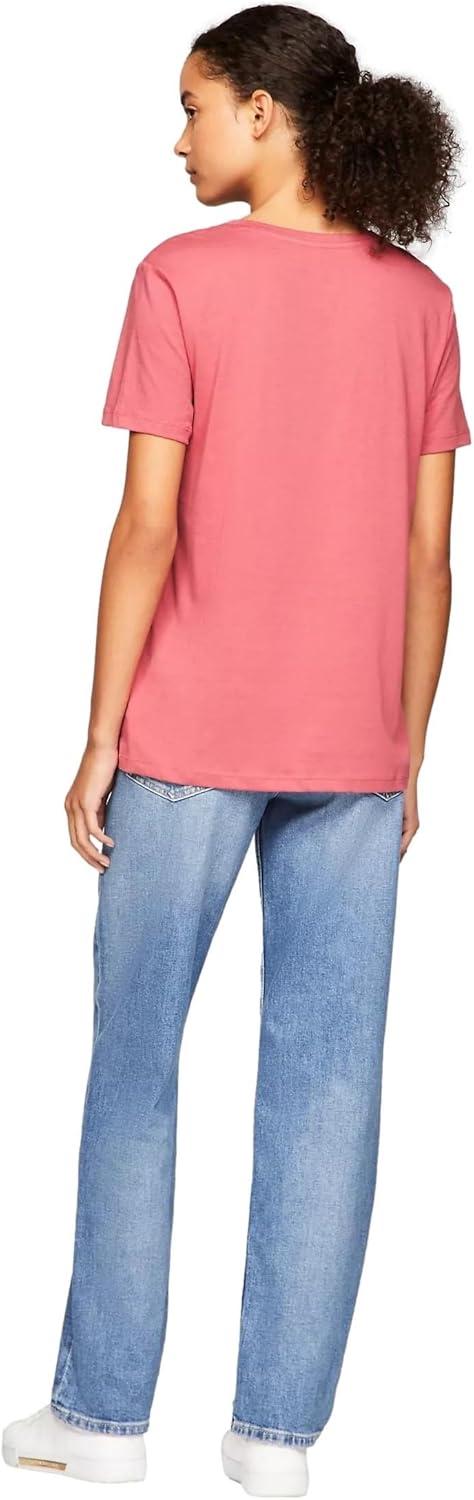 imageTommy Hilfiger Womens Striped Logo Graphic TShirtEmbroideredflag Light Crimson