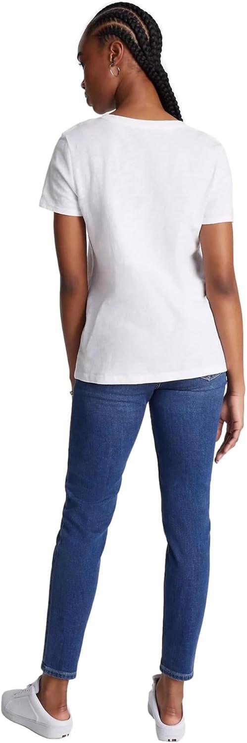 imageTommy Hilfiger Womens Striped Logo Graphic TShirtEmbroideredflag Optic White