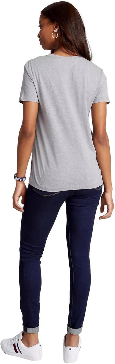 imageTommy Hilfiger Womens Striped Logo Graphic TShirtEmbroideredflag Smoke Grey Heather