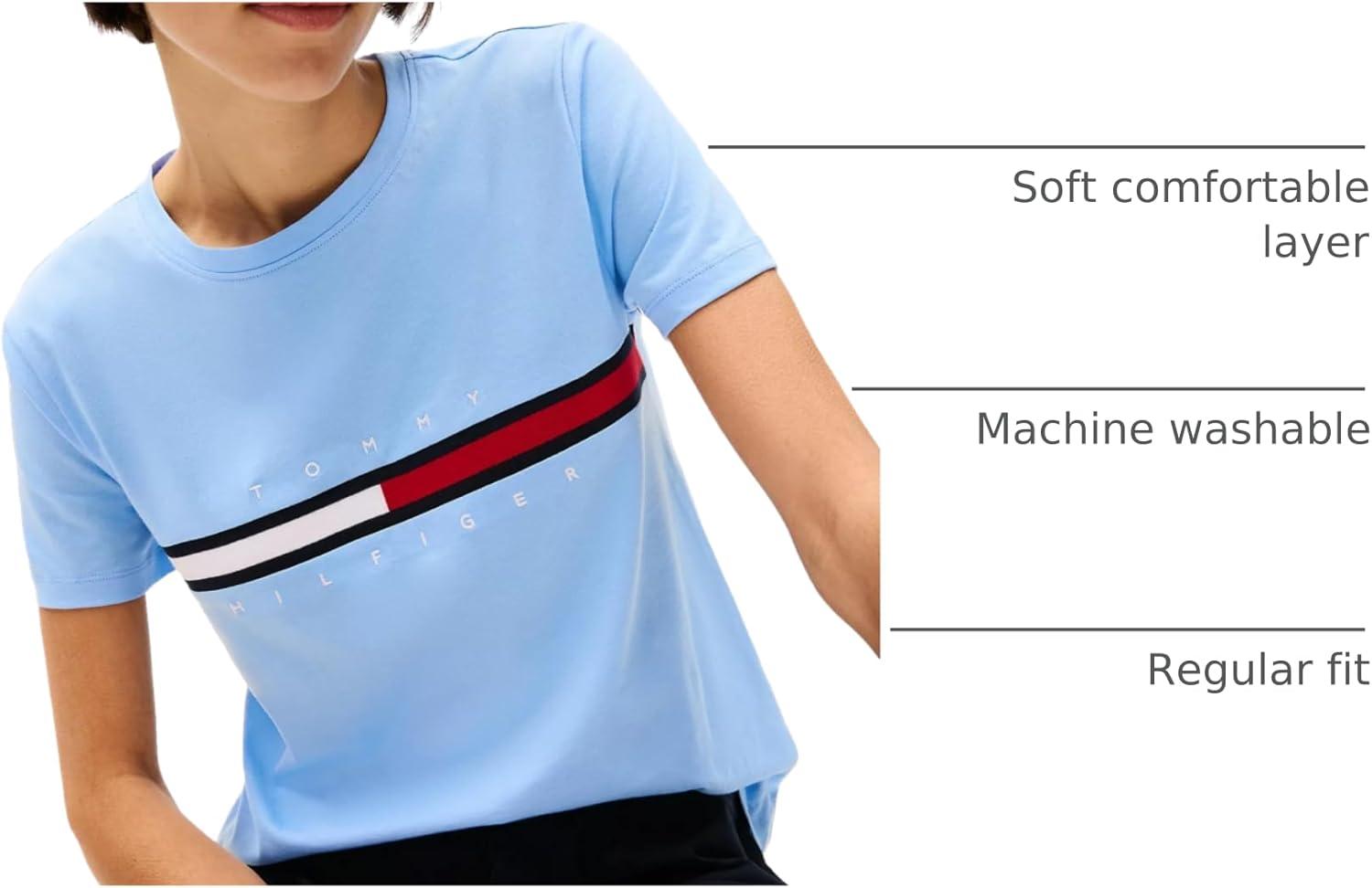 imageTommy Hilfiger Womens Striped Logo Graphic TShirtEmbroideredflag Vessel Blue