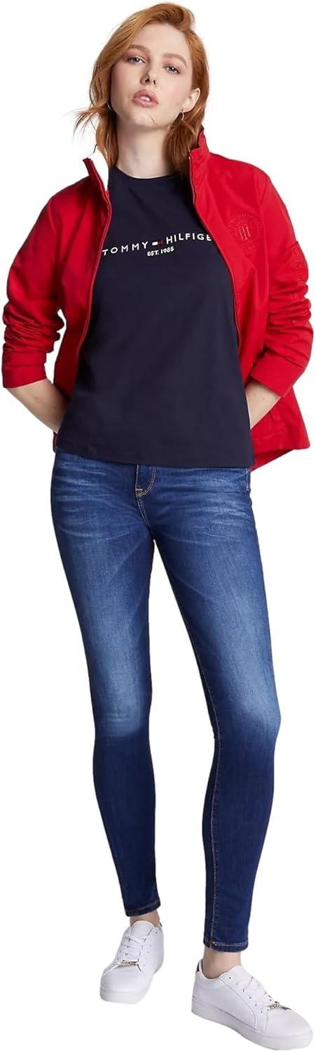 imageTommy Hilfiger Womens Striped Logo Graphic TShirtEmbroideredlogo Desert Sky Navy