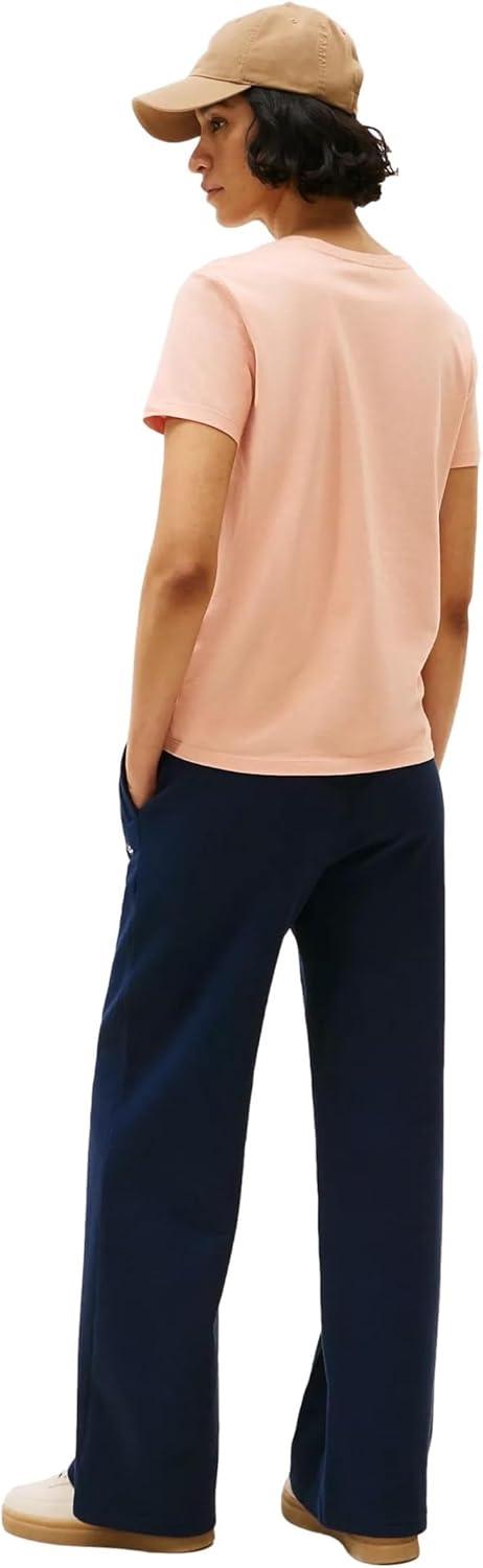 imageTommy Hilfiger Womens Striped Logo Graphic TShirtEmbroideredlogo Guava