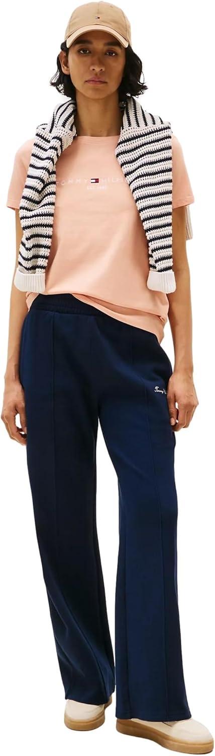 imageTommy Hilfiger Womens Striped Logo Graphic TShirtEmbroideredlogo Guava