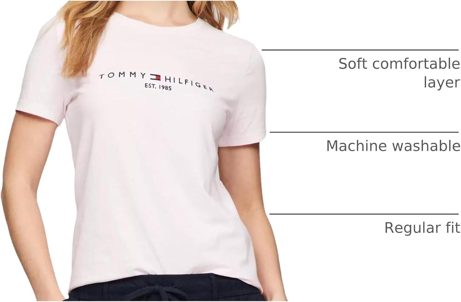 imageTommy Hilfiger Womens Striped Logo Graphic TShirtEmbroideredlogo Light Pink