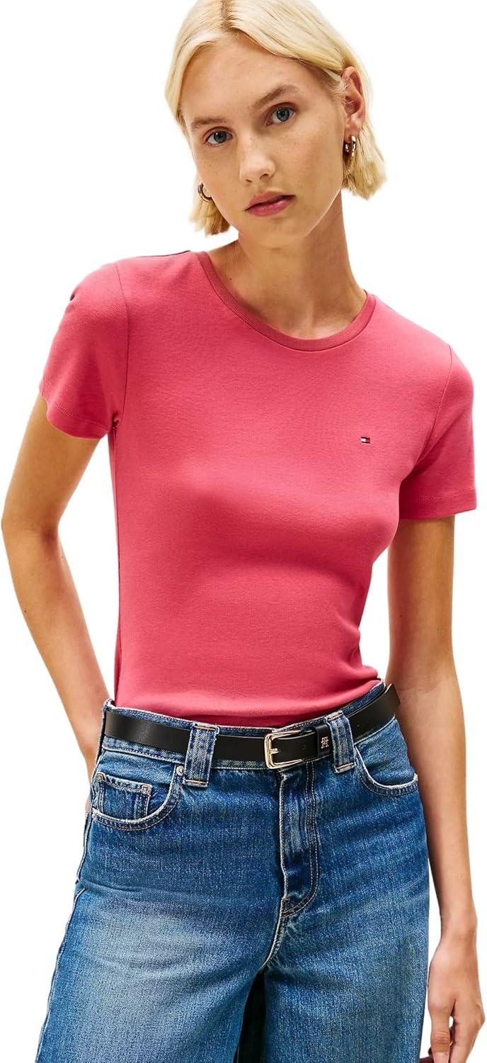 imageTommy Hilfiger Womens Striped Logo Graphic TShirtLight Crimson
