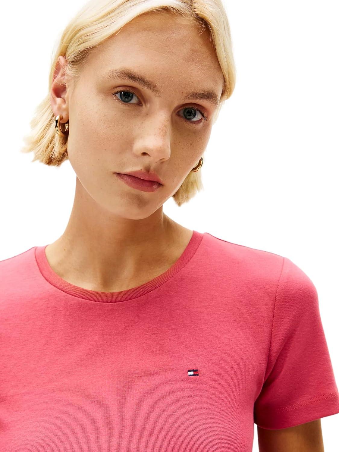 imageTommy Hilfiger Womens Striped Logo Graphic TShirtLight Crimson