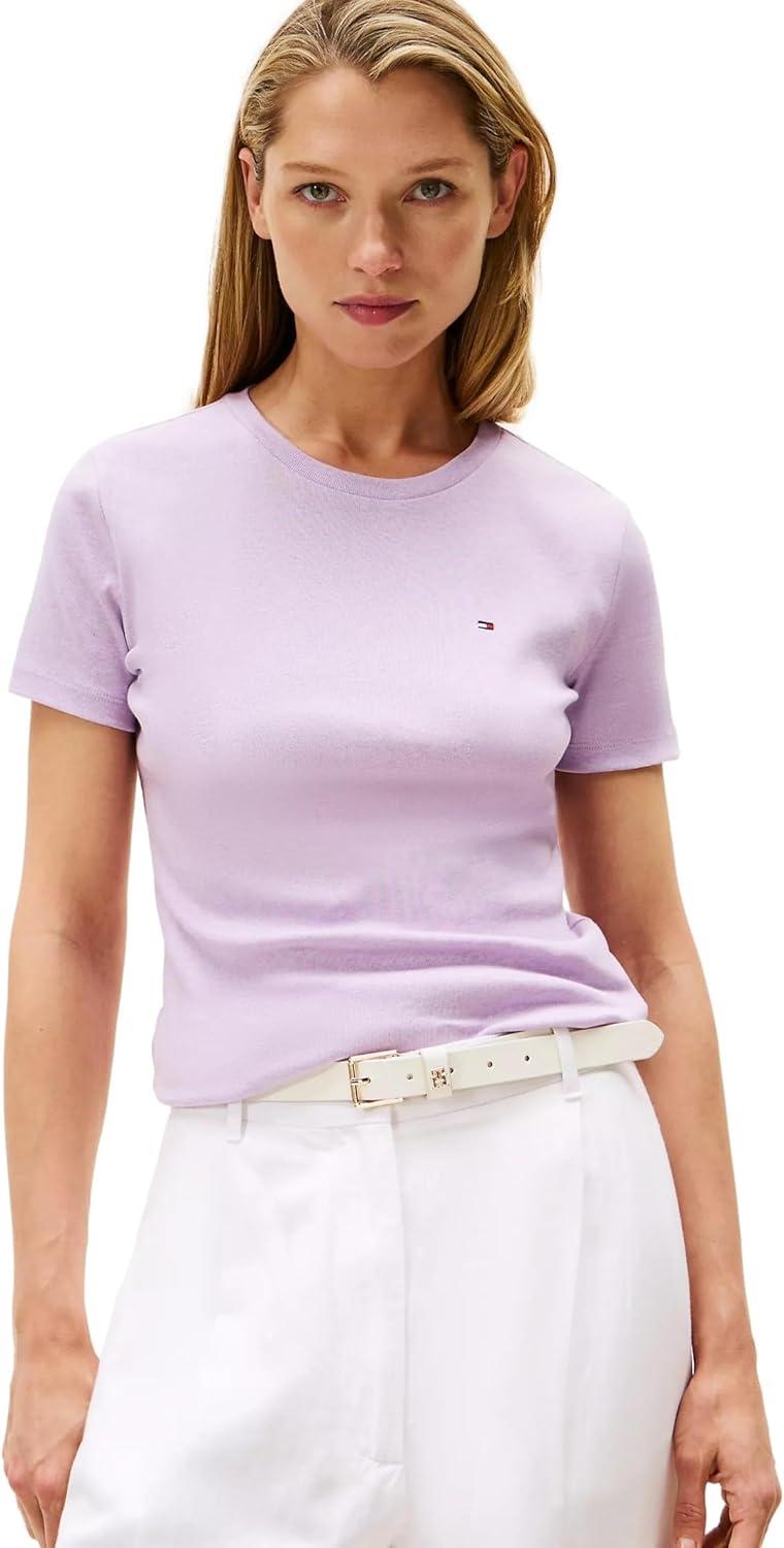 imageTommy Hilfiger Womens Striped Logo Graphic TShirtLilac Spring Heather