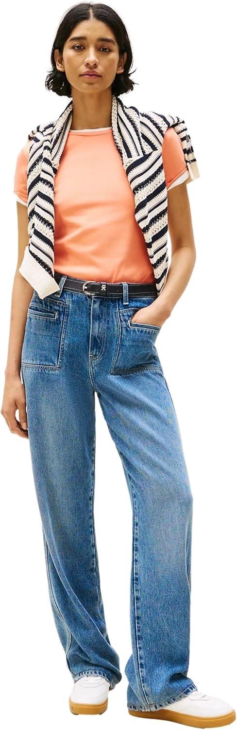 imageTommy Hilfiger Womens Striped Logo Graphic TShirtPeach Dusk