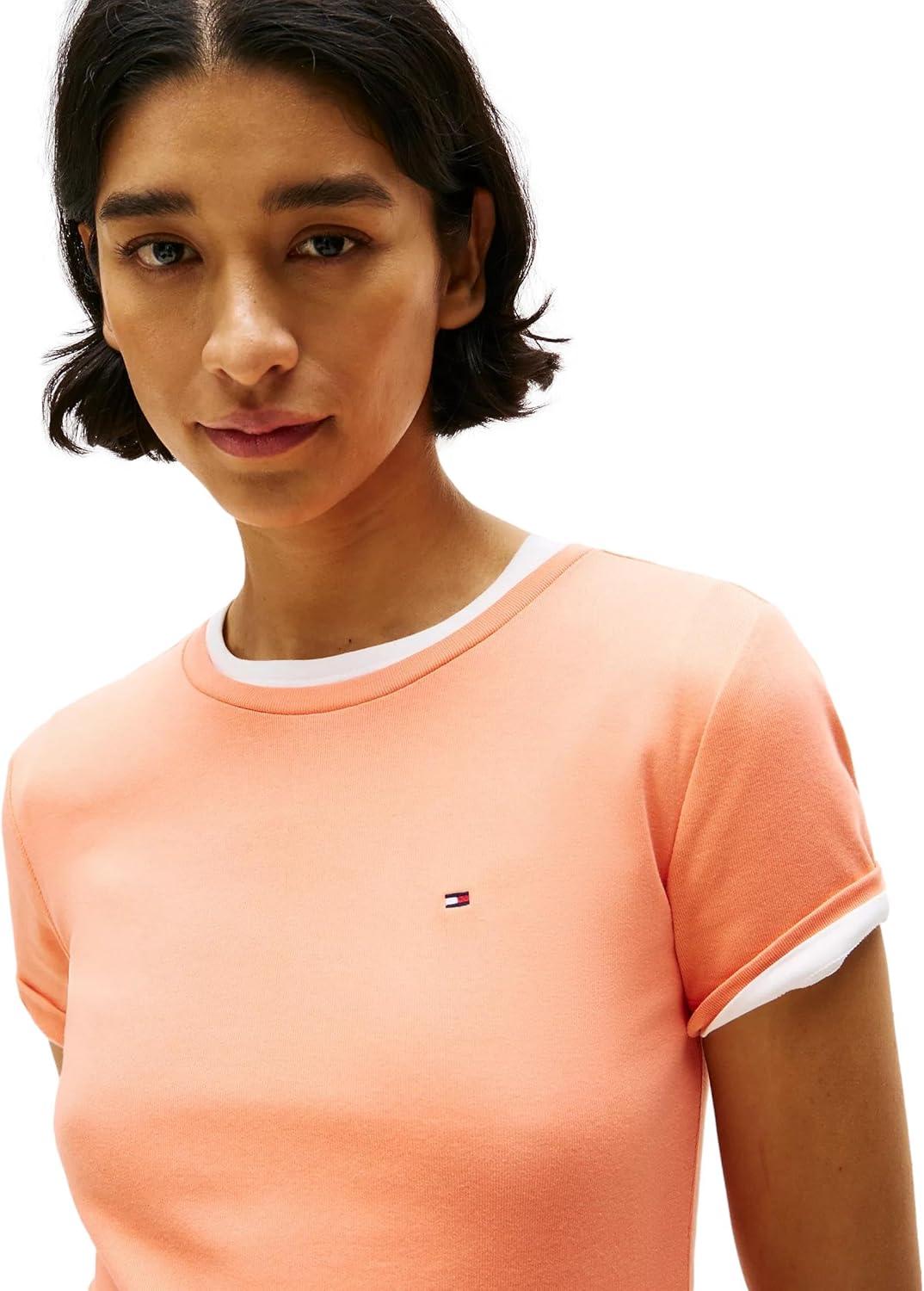 imageTommy Hilfiger Womens Striped Logo Graphic TShirtPeach Dusk