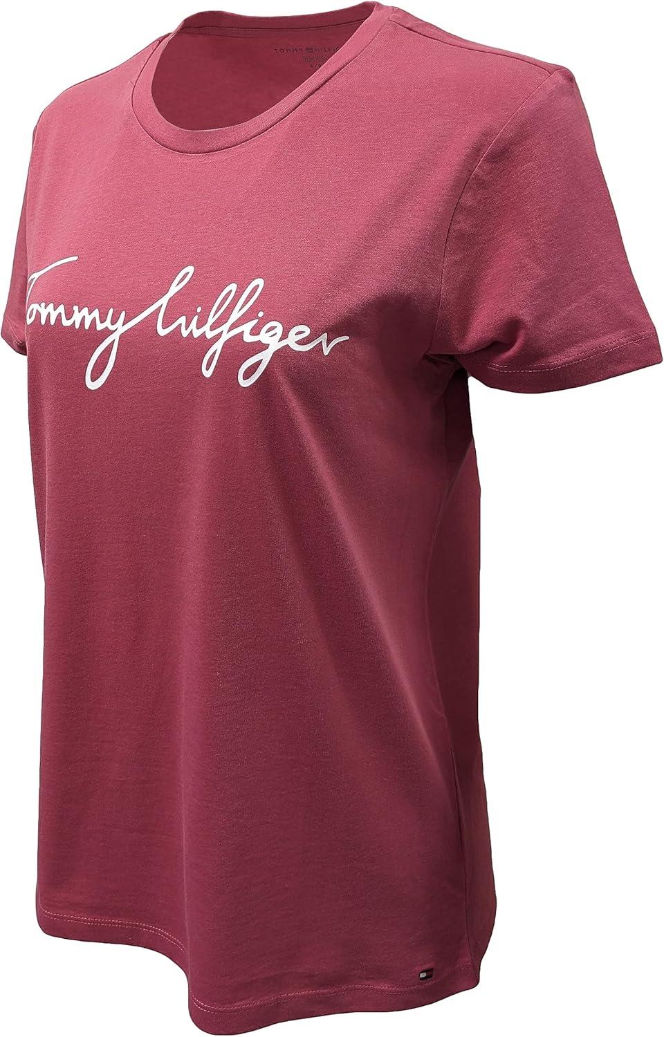 imageTommy Hilfiger Womens Striped Logo Graphic TShirtRouge Script Logo