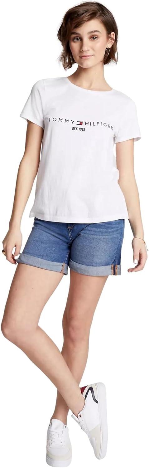 imageTommy Hilfiger Womens Striped Logo Graphic TShirtWhite