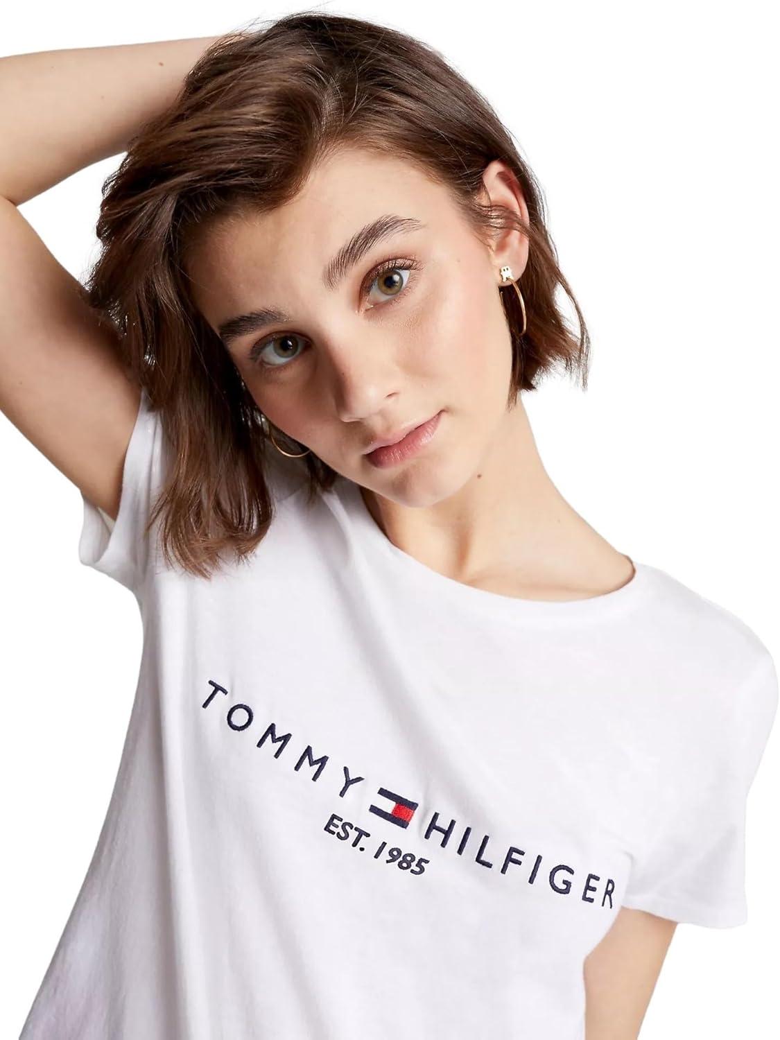 imageTommy Hilfiger Womens Striped Logo Graphic TShirtWhite