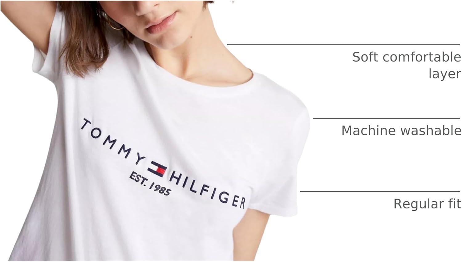 imageTommy Hilfiger Womens Striped Logo Graphic TShirtWhite