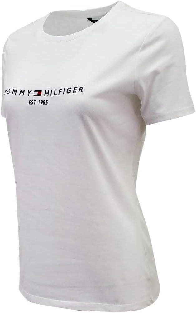 imageTommy Hilfiger Womens Striped Logo Graphic TShirtWhite Est1985