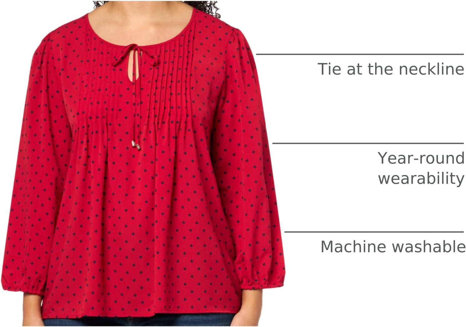 imageTommy Hilfiger Womens Tommy Hilfiger Womens Crinkle Pintuck BlouseChili PepperSky Captain