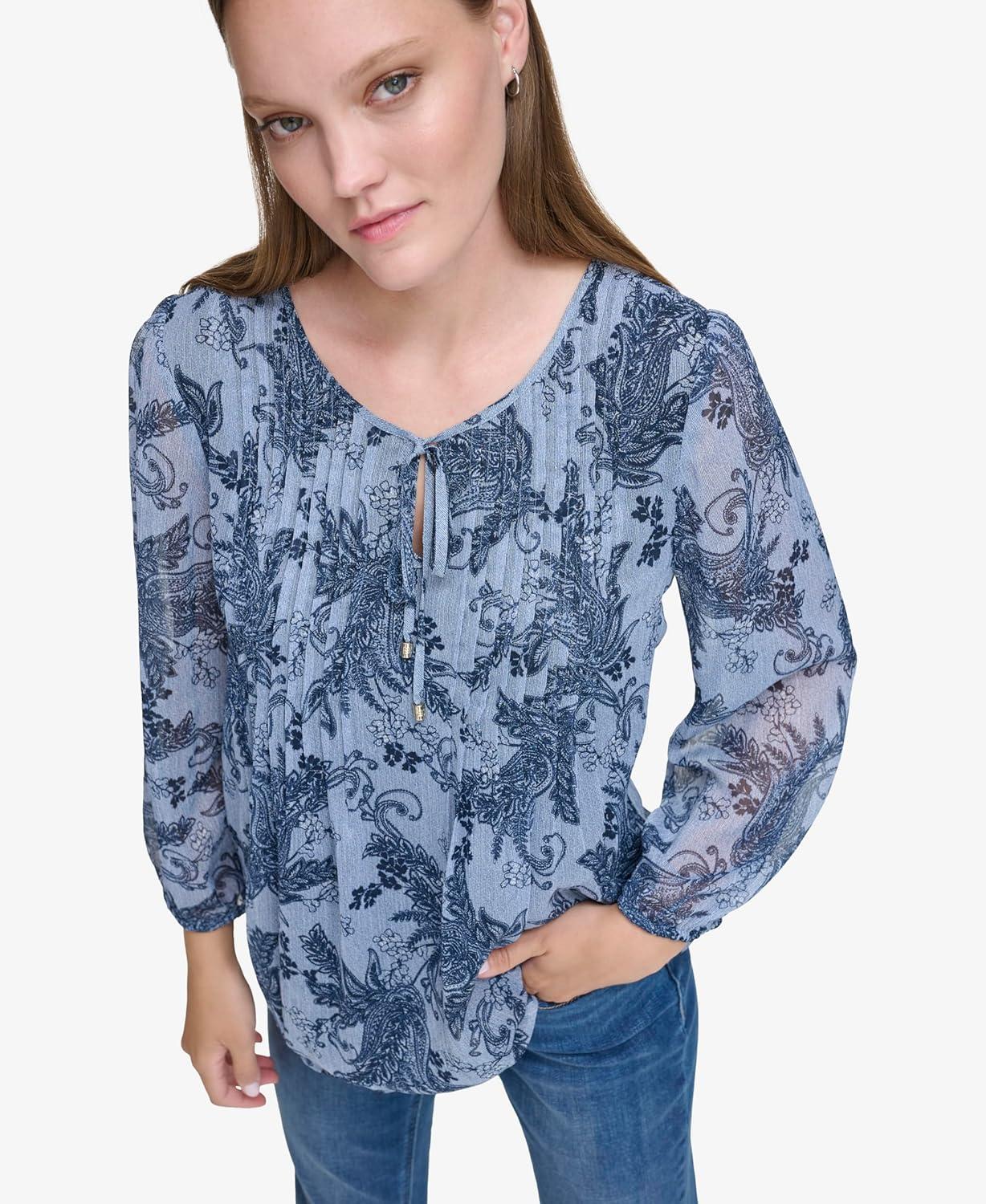 imageTommy Hilfiger Womens Tommy Hilfiger Womens Crinkle Pintuck BlouseDenim Multi